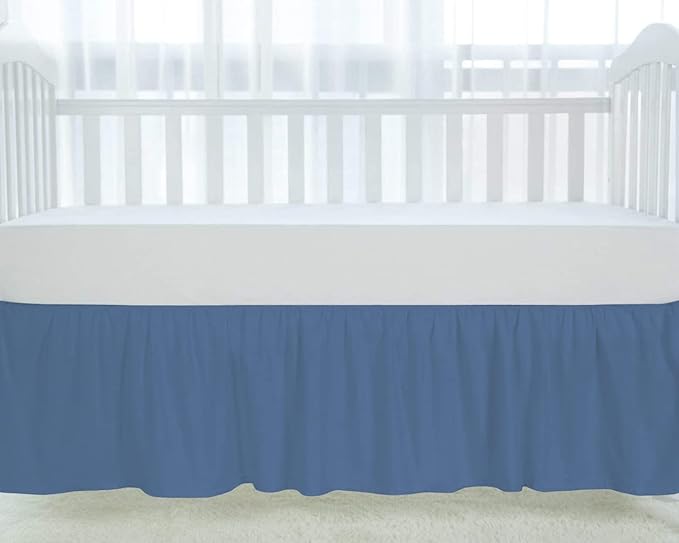 100% Egyptian Cotton, Nursery Crib Toddler (24" x 38" + 10") 800 Thread Count Crib Skirt Dust Ruffle, Bedding Skirts for Baby Boys or Girls, 10" Drop, Medium Blue Solid