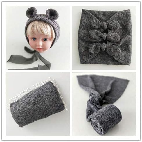 Vemonllas Newborn Baby Boy Girl Photography Props Bow Wrap, Posing Aid, Hat and Blanket Set of 4 Pcs