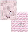 CREVENT 2Pcs 30''X40'' Cute Cozy Fluffy Warm Baby Blankets for Infants Toddlers' Bedding Crib Cot Stroller - Giraffe + Elephant
