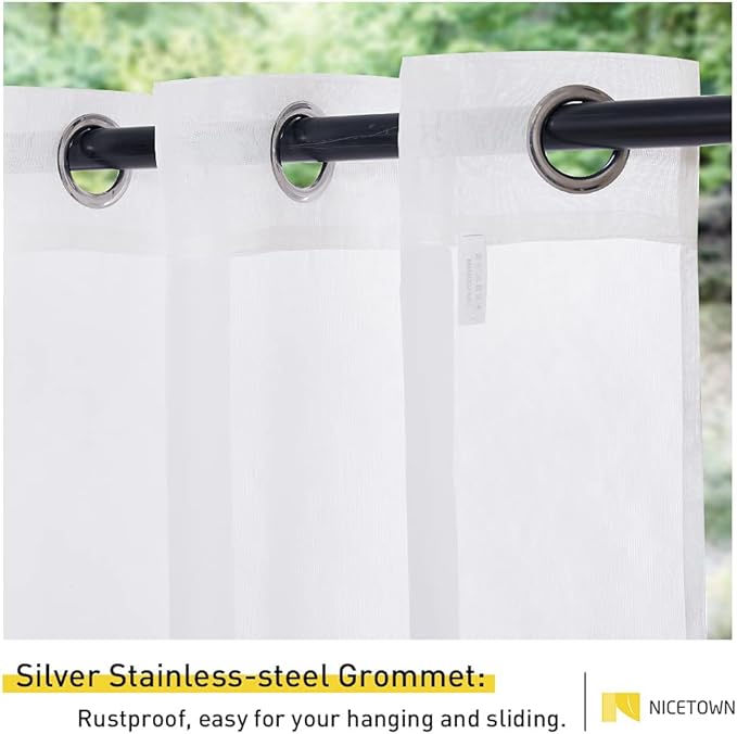 NICETOWN 2 Panels Sheer Curtains for Patio Waterproof, Rustproof Steel Silver Grommet Indoor Outdoor Lightweight Soft Voile Sheer Drapes for Living Room, Ivory, W54 x L84