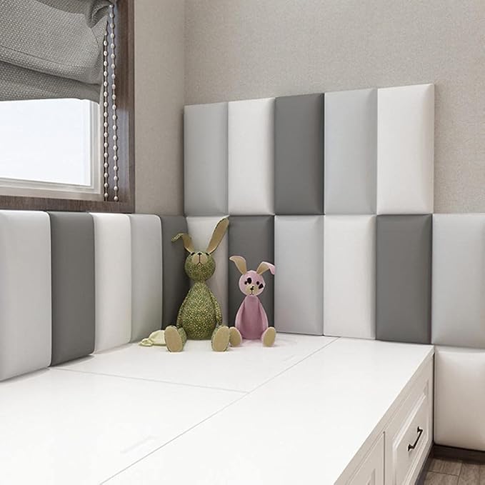 3D Anti-Collision Wall Padding for Kids, Peel and Stick Upholstered Wall Panels, Queen Headboard, Playroom Decorative Protection Panel, Pack of 2 Panels Sized 23.6” X 11.8” (Black)