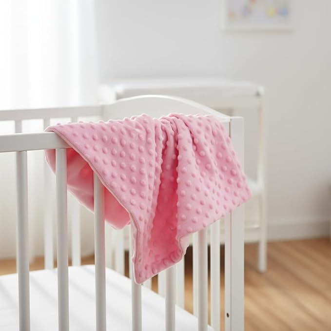 Threadart Minky Baby Blanket, 28" x 38", Light Pink Double-Sided Smooth + Dot, Ultra Soft, Newborn and Toddler, Machine Washable