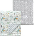 CREVENT 2Pcs 30''X40'' Cute Cozy Fluffy Warm Baby Blankets for Infants Toddlers' Bedding Crib Cot Stroller - Grey Cloud + Minky Dinosaur