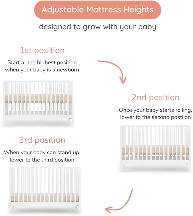 dadada Baby LaLa 3 in 1 Convertible Crib- Converts to Toddler Bed & Daybed- Adjustable Mattress Height – 3 Positions - Made in Italy - Solid Beechwood (White)