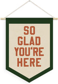 Vintage Classroom Welcome Sign Decor,So Glad You're Here Linen Canvas Banner, Therapy Office Wall Door Hanging Pennant Flag Banner for Classroom Preschool Decor, Teacher Gifts, 15x11