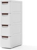 Giantex 4 Drawers Storage Cart, Narrow Plastic Dresser, Rolling Organizer Cart for Office Classroom Bedroom Bathroom Art Craft Supplies, Mobile Slim Utility Cart on Wheels (7.5"x16.5"x29.5")