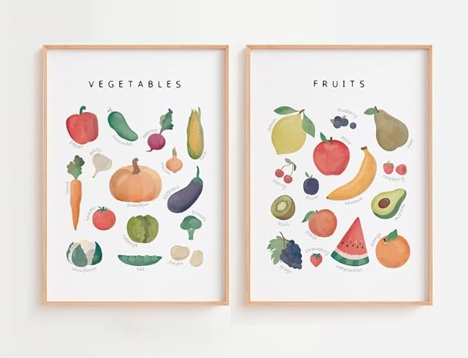 OZCONO Vegetables and Fruits Educational Posters, Harvest Chart Kids, Classroom Decor, Rainbow Nursery Wall Art, Homeschool Education Guide (Unframed) (27x40)