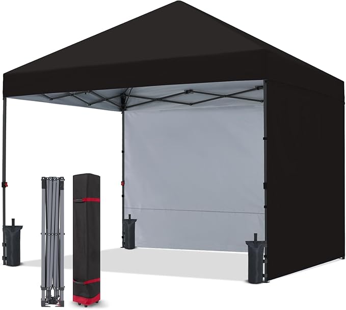 COOSHADE Pop Up Canopy Tent 8x8 with 2 Sidewalls, Outdoor Shade Instant Canopy Tents(Black)