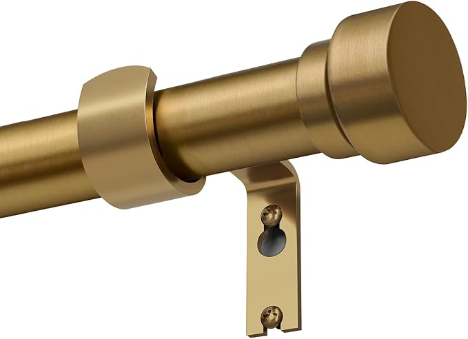 Brass Curtain Rods for Windows 28 to 48 Adjustable Modern Gold Curtain Rod 1 inch Diameter Heavy Duty with Solid Metal Finials for Living Room Bedroom Farmhouse Outdoor Patio