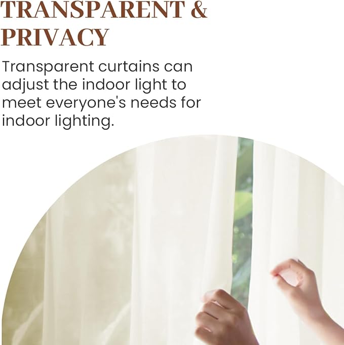 Dreaming Casa Ivory Sheer Curtains 204 Inches Long, Rod Pocket & Back Tab Light Filtering Textured Sheers for Living Room Bedroom, 2 Panels, Each 52" W x 204" L
