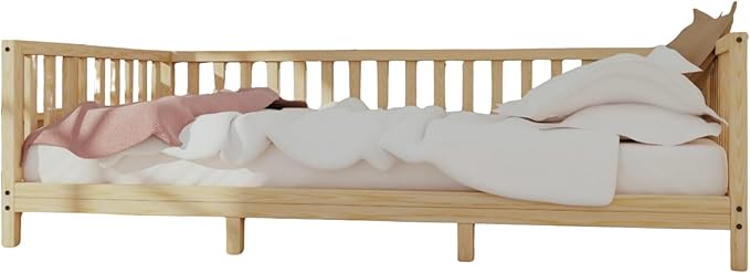 Montessori Floor Bed Designed with Open Front and Footed Model for Girls and Boys | Pine Wood Natural Solid Frame Bed with Slats | Sturdy Designed Floor Beds Frame for Kids (Twin, Height : 23 Inches)