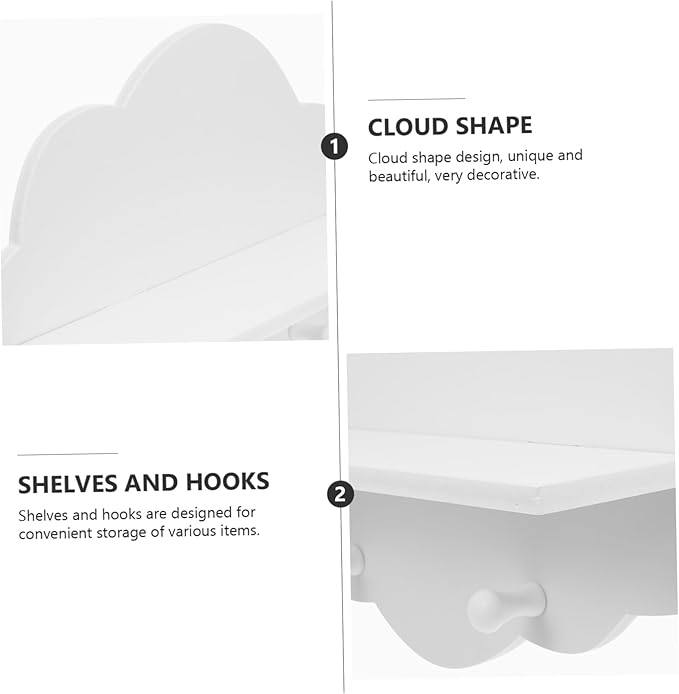 ARTIBETTER 1pc Wooden Cloud Shape Floating Shelf 14 Inch White Wall-Mounted Storage Shelf for Nursery Kids Room Decor and Organization