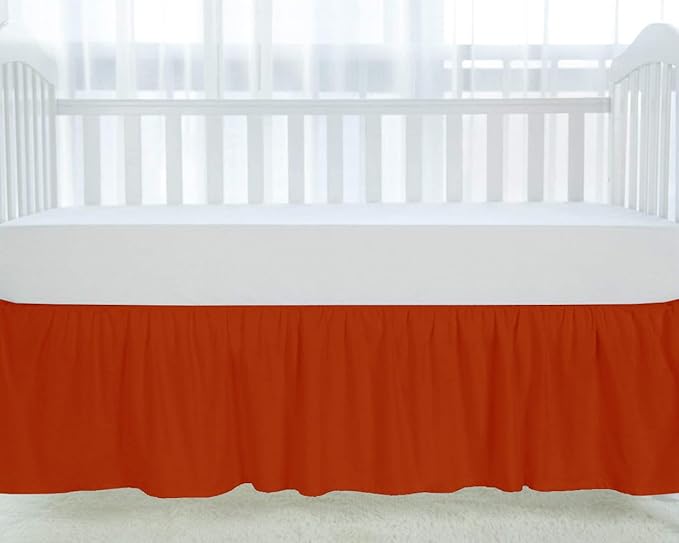 100% Egyptian Cotton, Nursery Crib Toddler (24" x 38" + 10") 800 Thread Count Crib Skirt Dust Ruffle, Bedding Skirts for Baby Boys or Girls, 10" Drop, Burnt Orange Solid