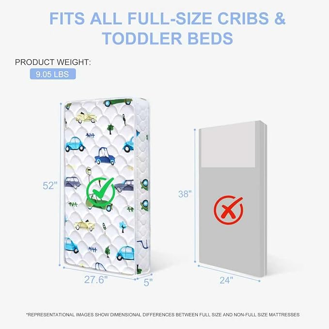 Premium Foam Baby Crib Mattress & Toddler Mattress–Breathable- 52" x 27.6" x 5",Non-Toxic, 100% Soft, Medium Firm Toddler Mattress Fits Standard Full-Size Crib and Toddler Beds