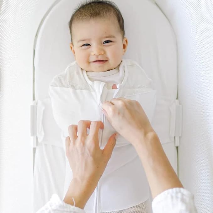 Happiest Baby SNOO Sleep Sack - 100% Organic Cotton Baby Swaddle Blanket - Doctor Designed Promotes Healthy Hip Development (Ivory Planets Black Wings, Small)