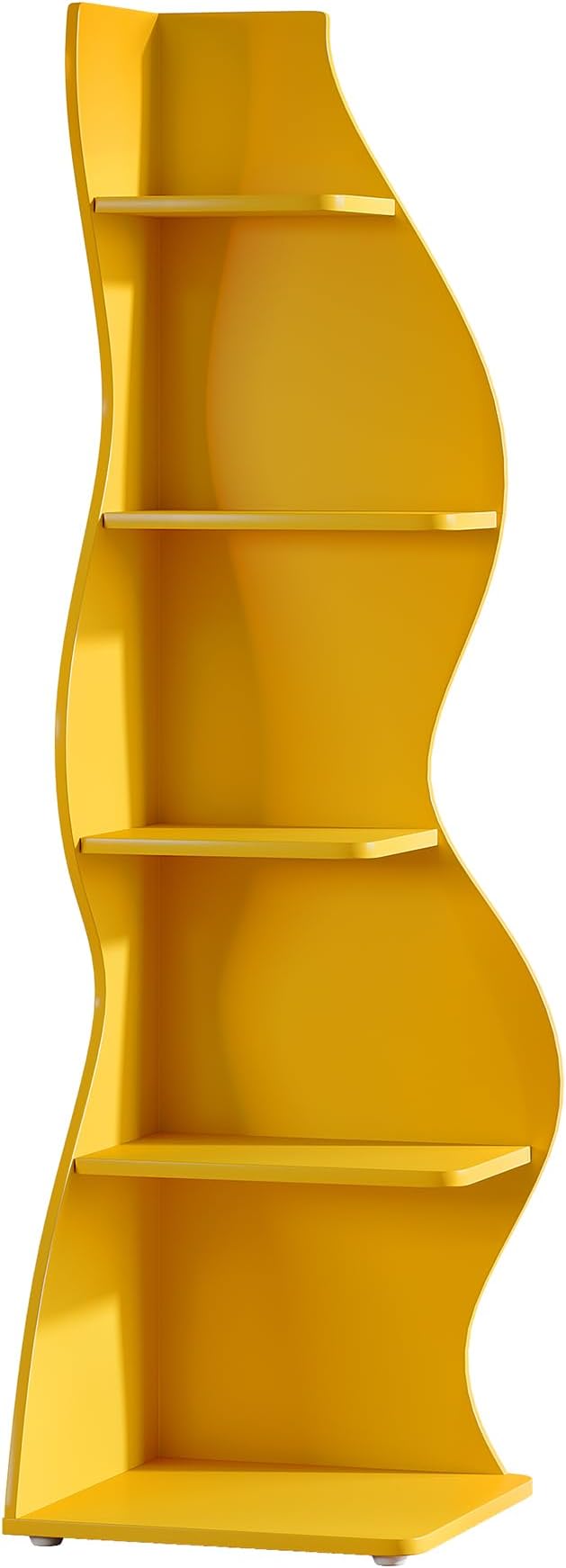 Tribesigns Wavy Corner Shelf, Modern 5-Tier Bookshelf Bookcase with Curvy Shape, Unique Plant Stand Display Rack for Living Room Small Space (Yellow)
