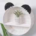 Wicker Wall Shelf, Round Rattan Hanging Organizer with Black Ears, Cute Nursery Wall Decor for Kids Room, Baby Bedroom Storage Rack, Small Floating Shelf for Plants, Toys & Home Décor