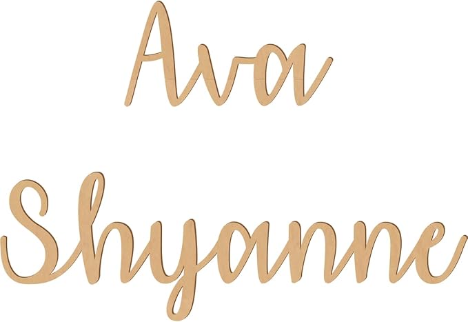 3 Inch Tall Custom Word Scroll Script Cursive Font Affection, Choose Wood Material for Names, Unfinished Initials Craft, Kid's Room Sign, Wall Plaque (3")