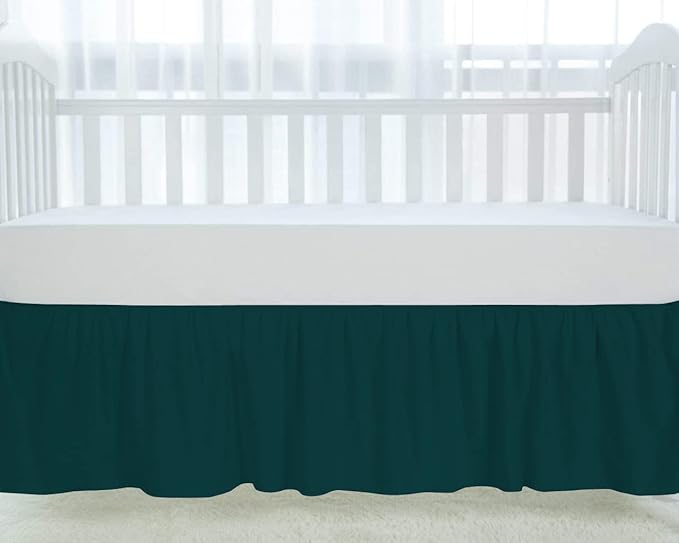 100% Egyptian Cotton, Nursery Crib Toddler (24" x 38" + 10") 800 Thread Count Crib Skirt Dust Ruffle, Bedding Skirts for Baby Boys or Girls, 10" Drop, Teal Solid