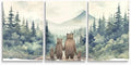 Rustic Bear Family Nursery Decor, Forest Animals Woodland Wall Decor, Love of A Family of Four, Set of 3 Canvas Prints, Landscape Bear Wall Art for Boy's Room Decor, Framed 12"x16"x3