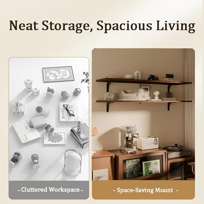 12x48 Inch Rustic Walnut Wood Floating Shelves 2-Pack - Farmhouse Walnut Wall Shelves with 100 lbs Capacity, Easy Installation for Living Room, Kitchen, Bathroom