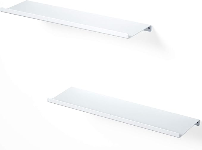 SRIWATANA White Metal Wall Shelves, 2 Set Floating Shelves for Bedroom, Living Room, Bathroom, Kitchen - Matte White