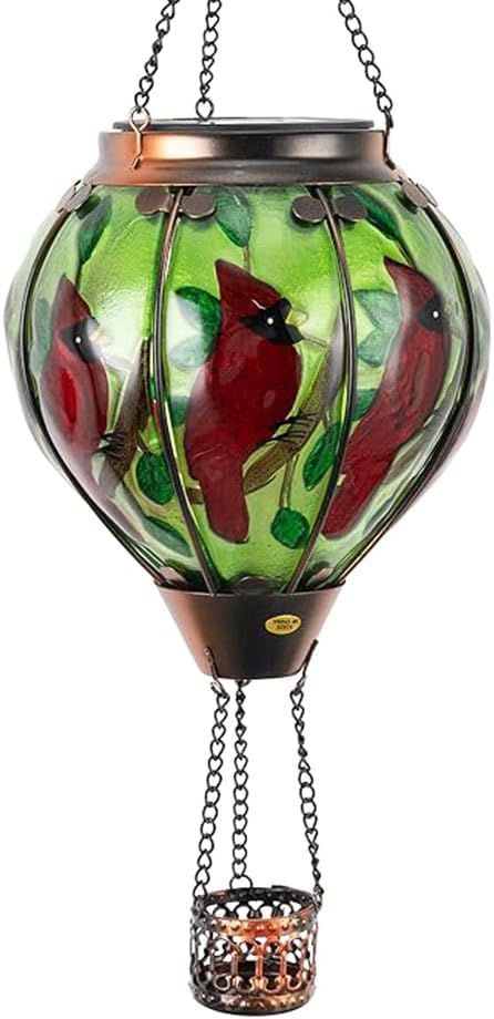 Larekook Cardinal Hot Air Balloon Solar Lantern Outdoor Waterproof,Solar Hot Air Balloon Lantern with Flame Flickering Hanging Garden Light for Patio Porch Yard Lawn,Cardinal Gifts for Women