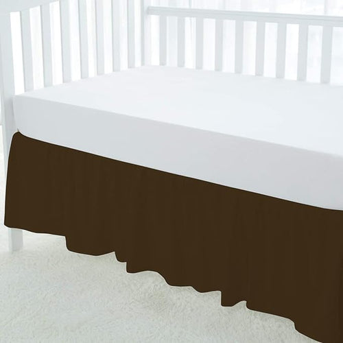 100% Egyptian Cotton, Nursery Crib Toddler (28" x 52" + 16") 800 Thread Count Crib Skirt Dust Ruffle, Bedding Skirts for Baby Boys or Girls, 16" Drop, Chocolate Solid