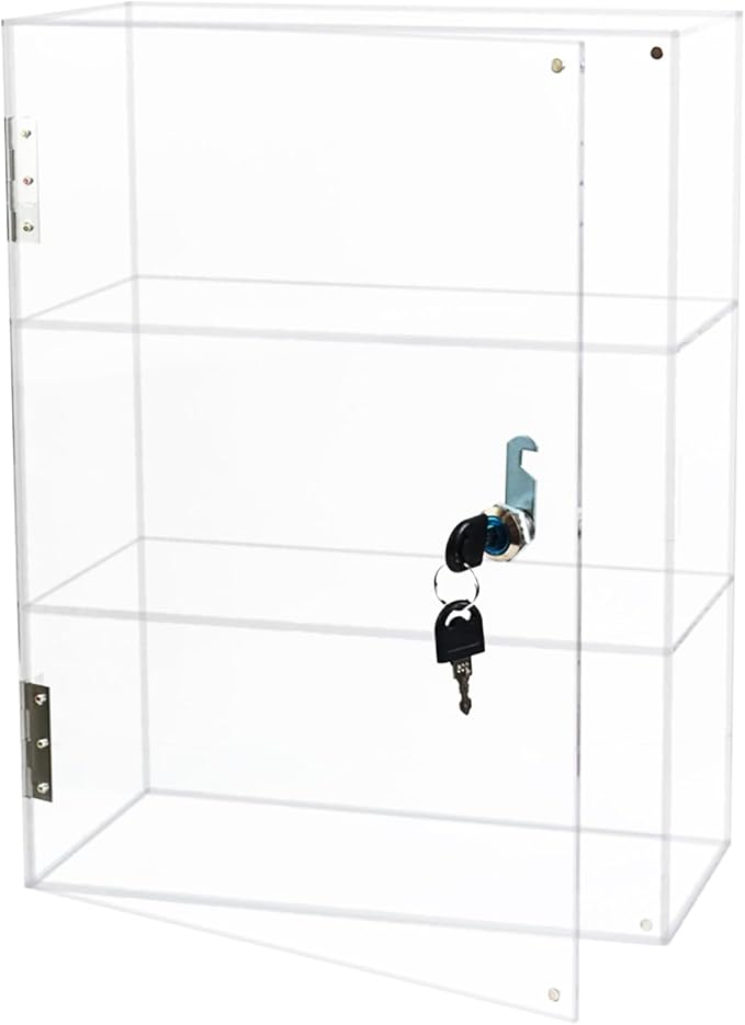 Acrylic Display Case with Lock Key, 3 Shelf Locking Countertop Display Case Cabinet Showcase with Shelves for Collectibles Office Retail Display Safe Storage 11.8x5.9x15.7 Inch