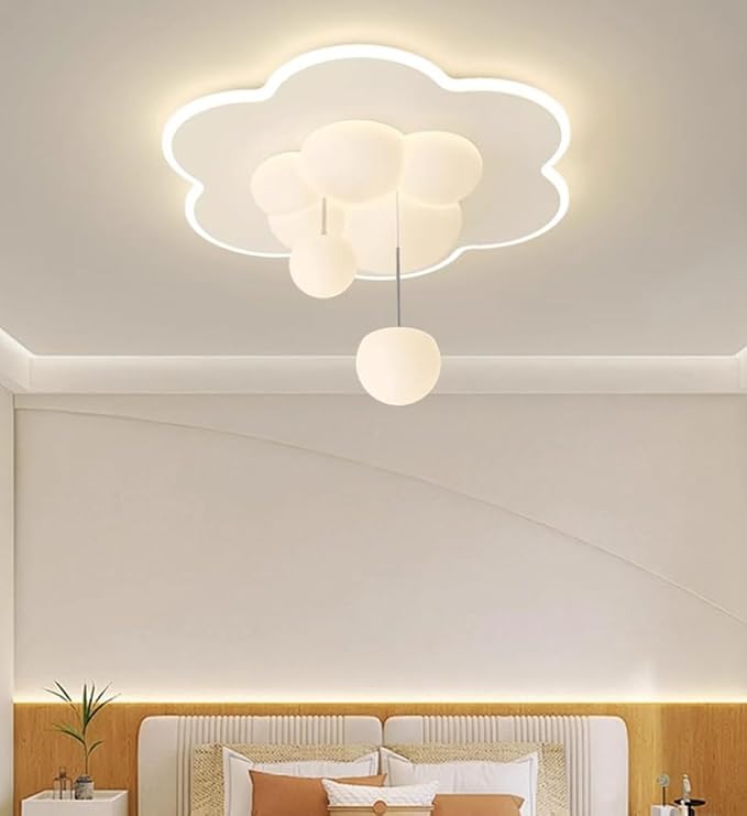 Modern Cloud LED Ceiling Light for Kids Room Nursery Bedroom, Dimmable 3 Color Changing Flush Mount Decorative Lamp, White PE Material Lighting Fixture, 50cm Diameter