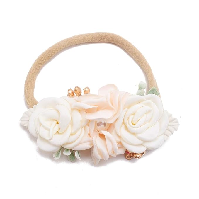 cherrboll 3pcs Baby Girl Headbands Flowers, Super Soft & Stretchy Nylon Floral Hairbands for Newborn Toddler