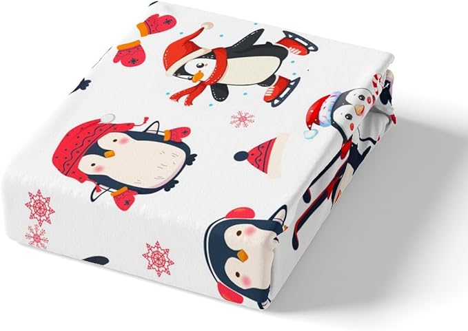 Feelyou Cartoon Penguin Duvet Cover Funny Animal Printed Christmas Day Bedding Set for Kids Room Cute Polar Animal Pattern Decor Comforter Cover Set Snowflake Bedspread Cover 3Pcs Zipper Queen Size