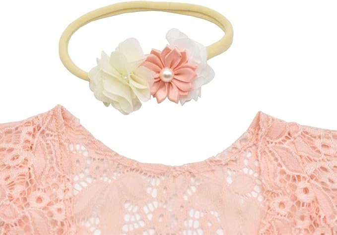 Newborn Lace Romper, 2 PCS Baby Girl Photography Props, Newborn Girl Photography Outfits with Flower Headband for Infants