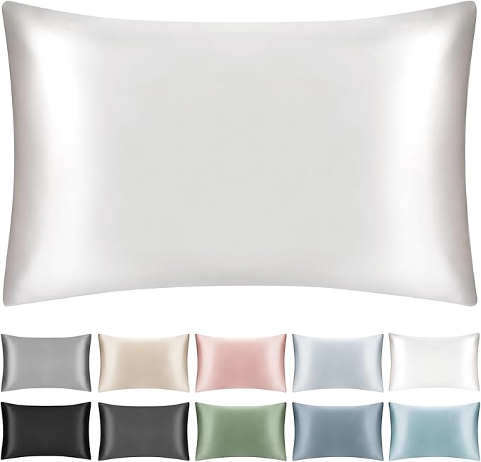 100% Mulberry Silk Pillowcase for Hair and Skin,Both Sides Natural Silk Bed Pillow Case with Hidden Zipper,19 Momme Grade 6A,1pc,Ivory White,Standard Size 20x26 Inches