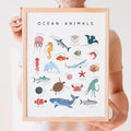 OZCONO Ocean Animals Learning Poster, Vibrant Sea Life Chart Kids, Preschool Wall Decor Art, Homeschool Education Guide (Unframed) (27x40)