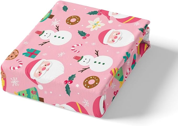 Feelyou Christmas Santa Comforter Cover Twin Size Cute Snowman Duvet Cover Xmas Holiday Bedding Set Gifts for Kids Boys Girls,Christmas Tree Snowflake Candy Decor 1 Pillow Case Pink