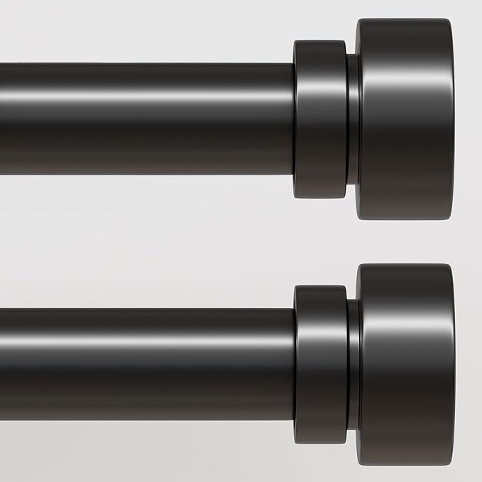 2 Pack Modern Black Curtain Rods Set for Windows 66 to 120 Inches Adjustable Length Heavy Duty 1" Diameter Window Curtain Rod with Decorative Finials for Outdoor Bedroom Kitchen Living Room
