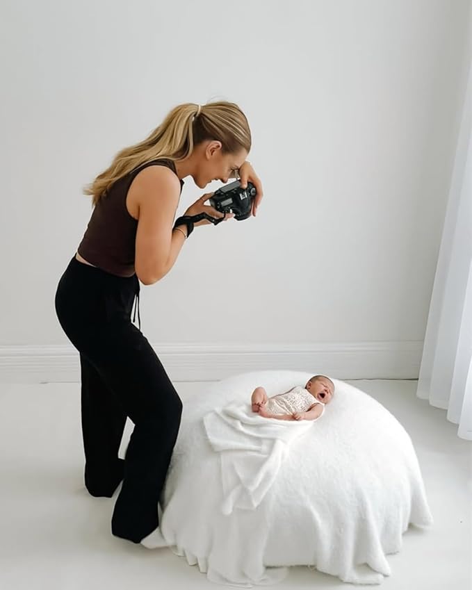 Studio Size Newborn Photography Bean Bag Poser 40” Cover Only | Unfilled Faux Leather Baby Poser | Baby Photo Prop & Pose Pillow Shapable - Newborn Photography Props (Bean Filling Not Included)