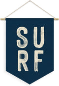 Coastal Beach Surf Room Decor Nautical Linen Canvas Banner, Navy Blue Surf Ocean Wall Hanging Pennant Flag Banner for Home Bedroom Living Room Beach House Decor, 15x11in