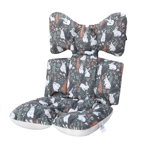 Baby Seat Pad Liner for Stroller, Universal Stroller Cushion Pad for Baby Soft and Breathable 3D Air Mesh Cotton Stroller Liner Insert Car Seat Insert (Grey Rabbits)