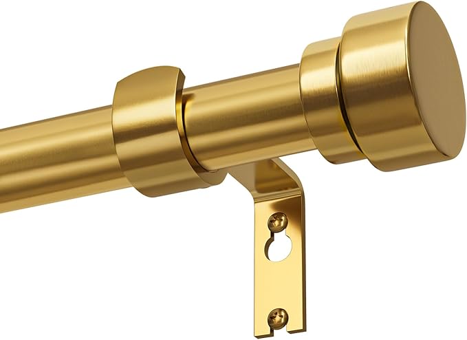 Gold Curtain Rods for Windows 48 to 84 Adjustable Modern Curtain Rod 1 inch Diameter Heavy Duty with Solid Metal Finials for Living Room Bedroom Farmhouse Outdoor Patio