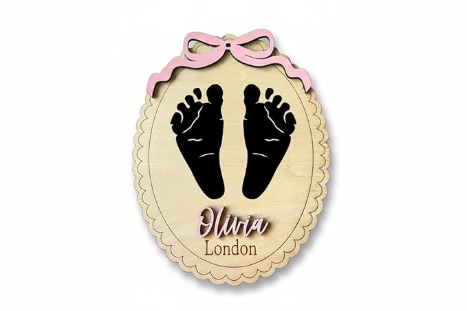 Personalized Baby Announcement Sign Bundle – Set of 3 Custom Wooden Name, Birth Stat & Blank Plaques – Scalloped Edge Newborn Photo Prop & Nursery Keepsake (Bundle 3 Sign Set)