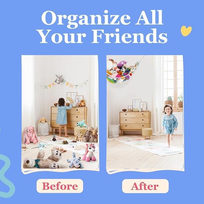 Lilly's Love Stuffed Animal Hammock | Corner Hanging Organizer, Toy Storage, Stuffed Animal Storage Net | Made From Quality Fishing Net, Holds 12lbs | 67"x47"x47" (Pastel Purple)