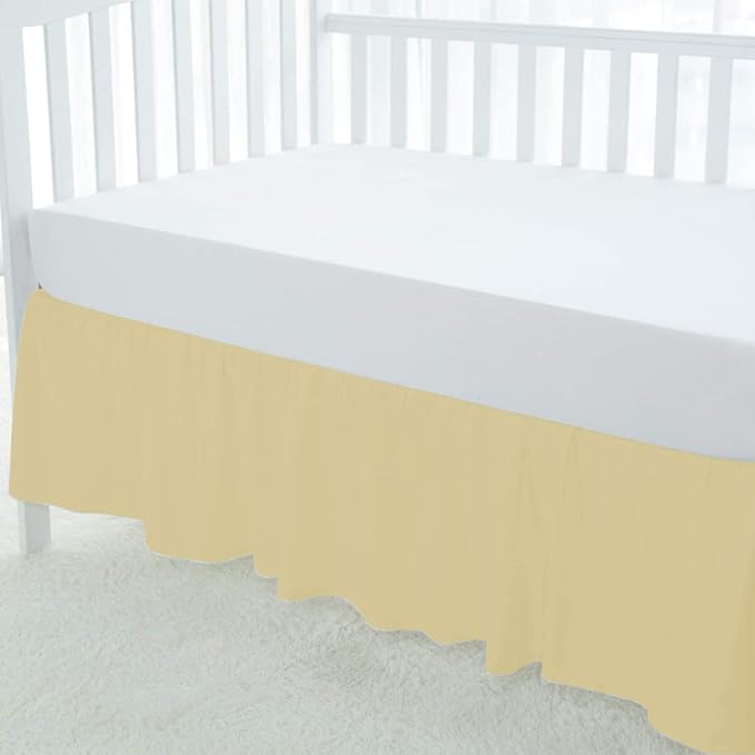 100% Egyptian Cotton, Nursery Crib Toddler (28" x 52" + 14") 800 Thread Count Crib Skirt Dust Ruffle, Bedding Skirts for Baby Boys or Girls, 14" Drop, Ivory Solid