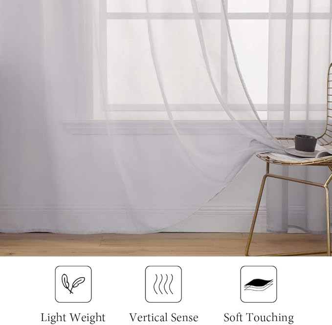 MIULEE 2 Panels Solid Color Sheer Window Curtains Elegant Window Voile Panels/Drapes/Treatment for Bedroom Living Room (54X45 Inches Light Grey)