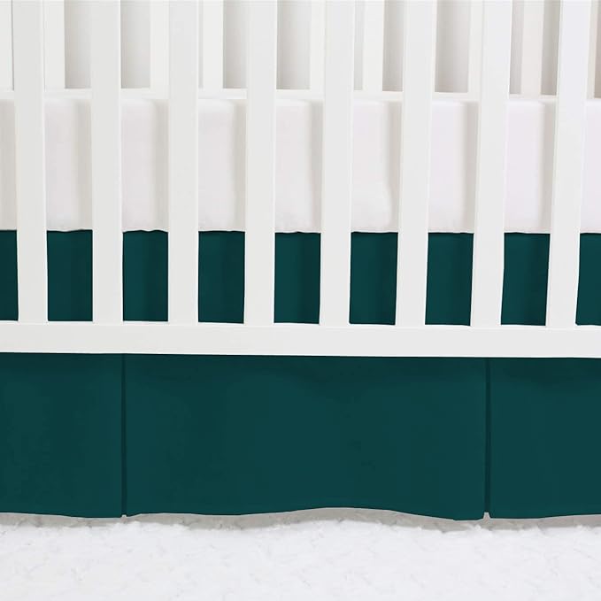 Box Pleated Mini Crib Bed Skirt Premium 100% Cotton 800 Thread Count Nursery Crib Toddler Bedding Crib Bedskirt for Baby Boys or Baby Girls, (24" x 38") + 10" Drop Lenght - Teal Solid