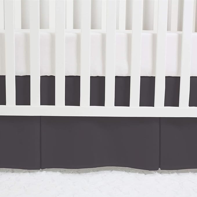Box Pleated Crib Bed Skirt Premium 100% Cotton 800 Thread Count Nursery Crib Toddler Bedding Crib Bedskirt for Baby Boys or Baby Girls, (28" x 52") + 14" Drop Lenght - Dark Grey Solid