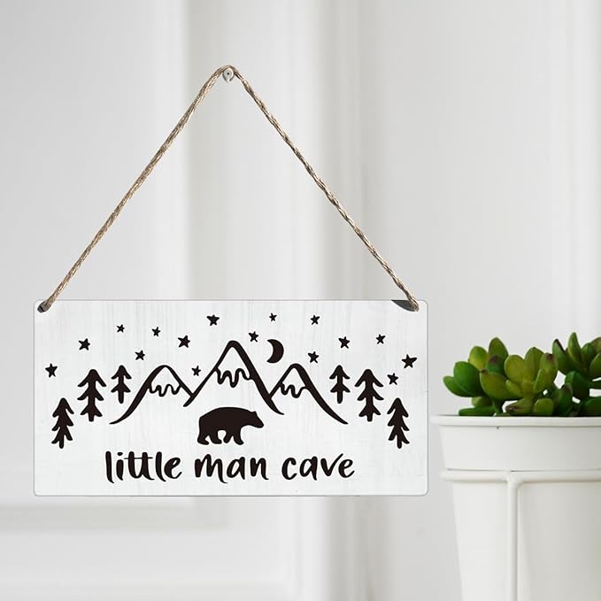 Woodland Nursery Wall Decor for Baby Boys Nursery Room Decor for Boys Bedroom Farmhouse Sign Rustic Bear Forest Animal Little Man Cave Sign 12 × 6 Inch（Wood 4011）