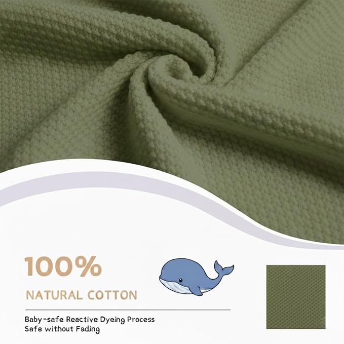 Baby Knit Blanket Soft Cotton Lightweight Newborn Blanket for Crib Stroller Toddler Nursery Shower Gift Cozy Breathable Travel Swaddle Wrap Green 30 x 40 Inches