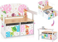 HONEY JOY Kids Table and Chair Set, 3-in-1 Convertible Wooden Toy Storage Bench with Handle, 2 Bins for Kids Reading Nook, Toddler Table and Chair Set for Daycare Playroom Classroom (White)